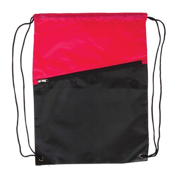Two-Tone Poly Drawstring Backpack With Zipper Thumbnail